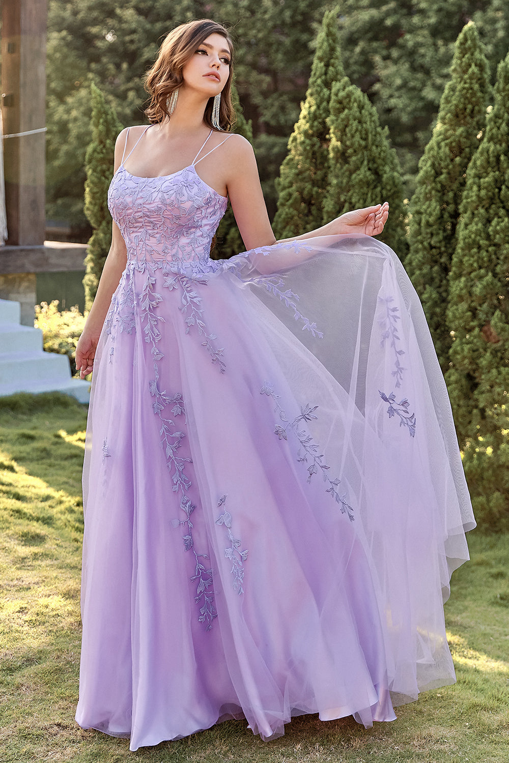 Lilla Tulle Prom Kjole med applikationer