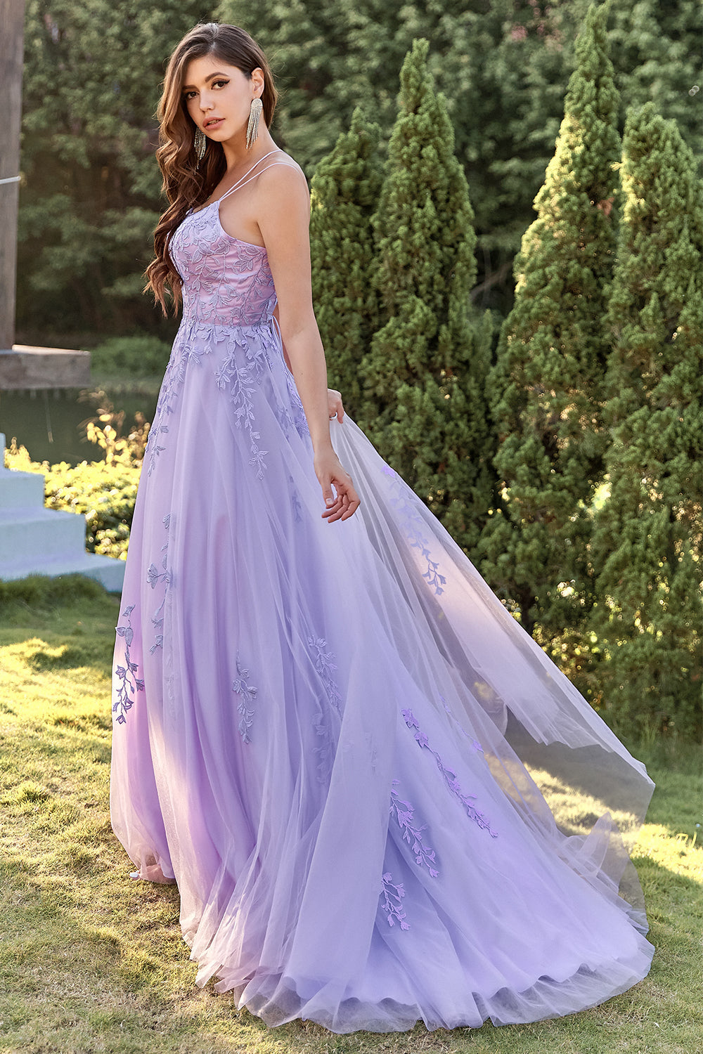 Lilla Tulle Prom Kjole med applikationer