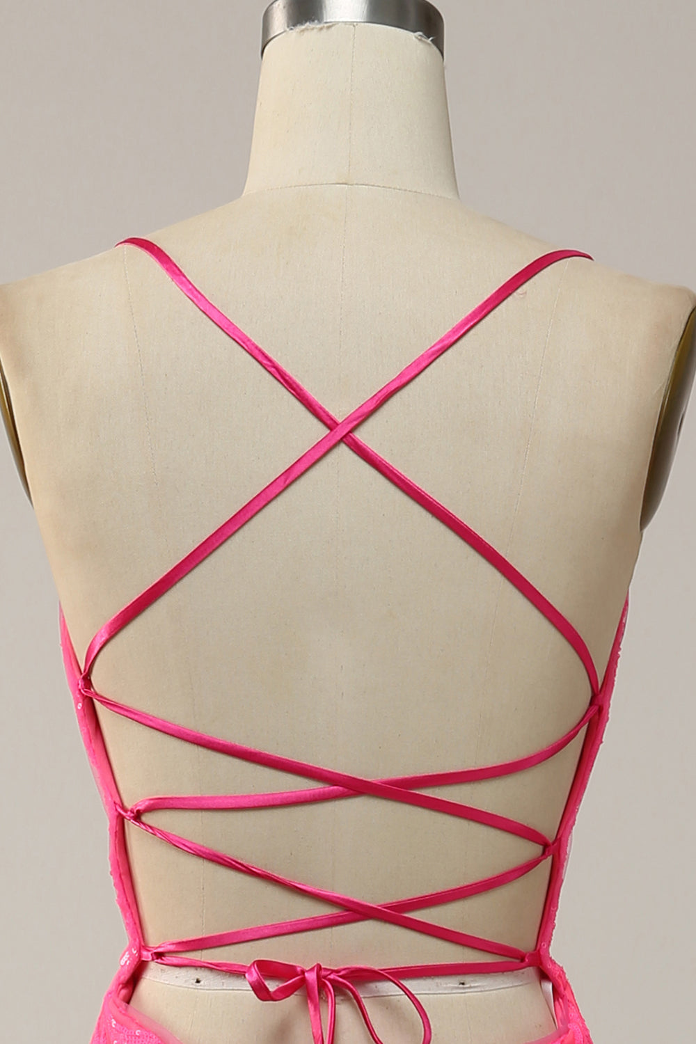 Havfrue Spaghetti Stropper Sequined Hot Pink Long Prom Dress