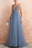 V-Hals Slit Tulle Kjole
