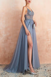 V-Hals Slit Tulle Kjole