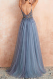 V-Hals Slit Tulle Kjole