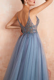 V-Hals Slit Tulle Kjole