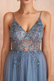 V-Hals Slit Tulle Kjole