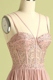 Lyserod Split Front spaghetti-stropper Prom Kjole