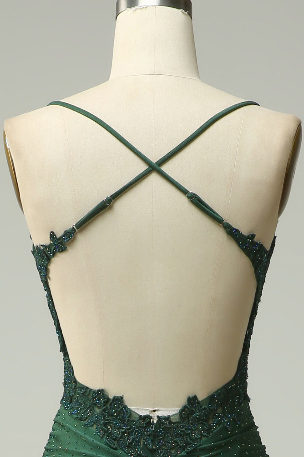 Havfrue grime mørkegrøn lang gallakjole med applikationer perler