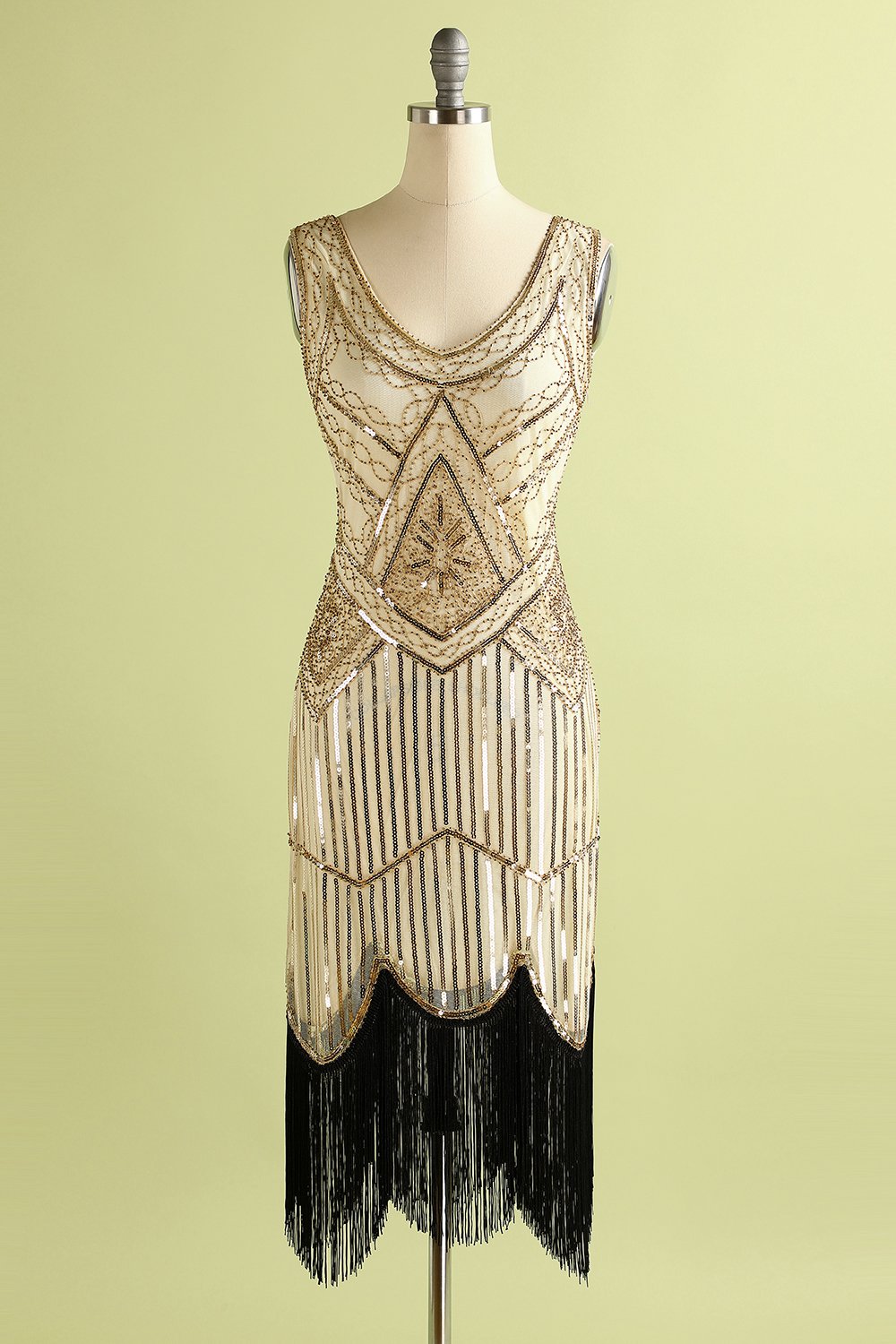 1920erne Champagne Fringe Palaets Kjole