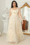 Plus Size Champagne lang gallakjole med broderi