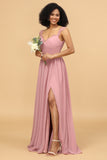 Blush Long Chiffon Bridesmaid Kjole med Blonder