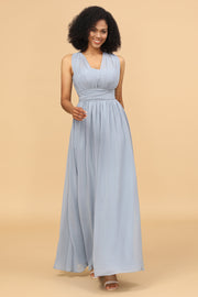 Grå blå cabriolet lang Chiffon brudepige kjole
