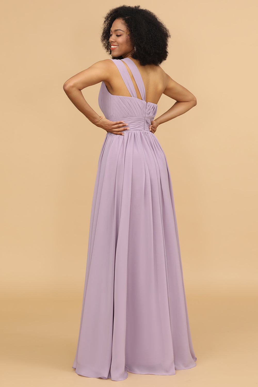 Lilac Chiffon En skulder Brudepiger Kjole med flæser