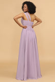 Lilac Chiffon En skulder Brudepiger Kjole med flæser