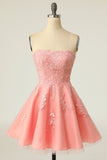 Blush stropløs kort Prom Kjole med Appliques