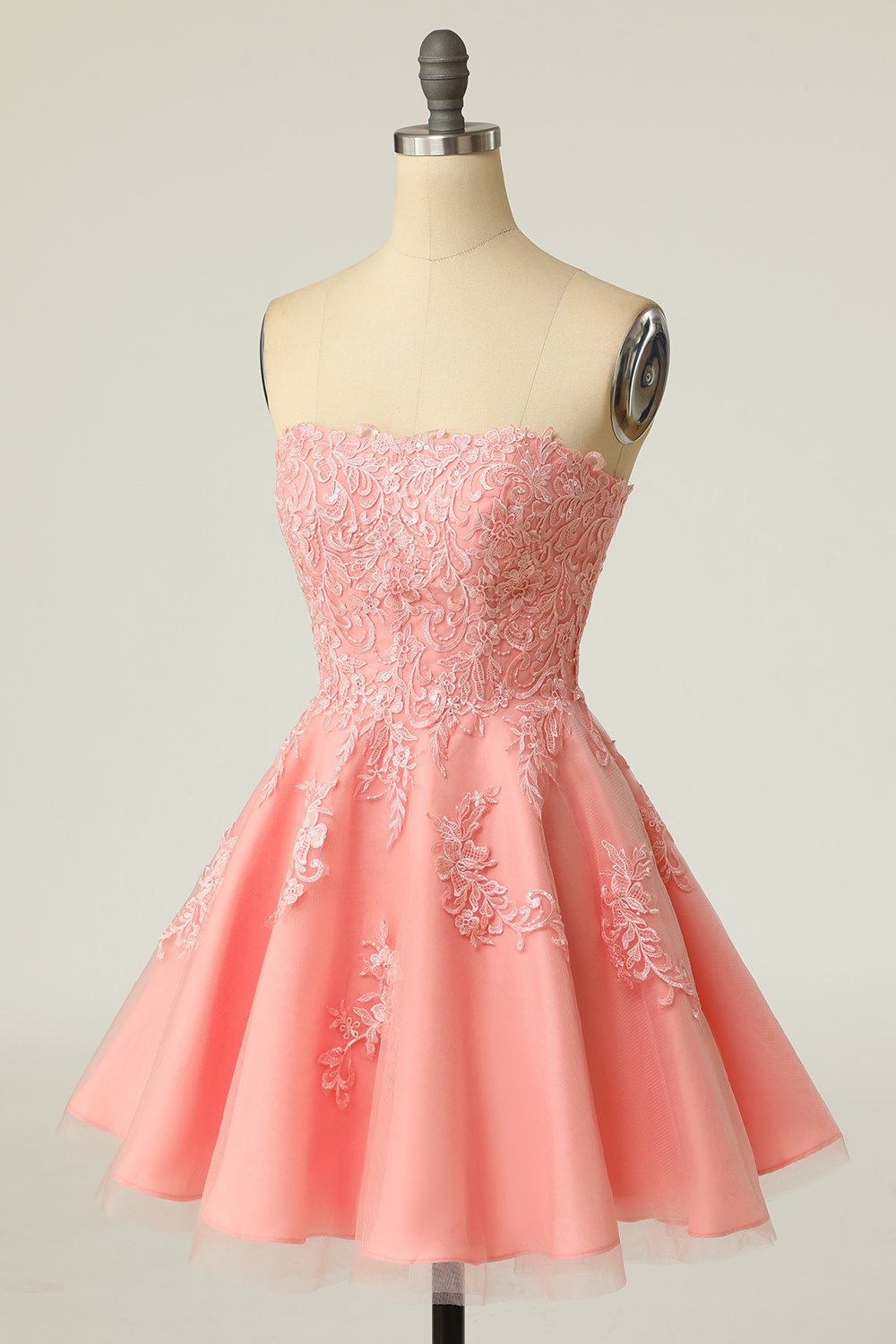 Blush stropløs kort Prom Kjole med Appliques