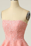 Blush stropløs kort Prom Kjole med Appliques