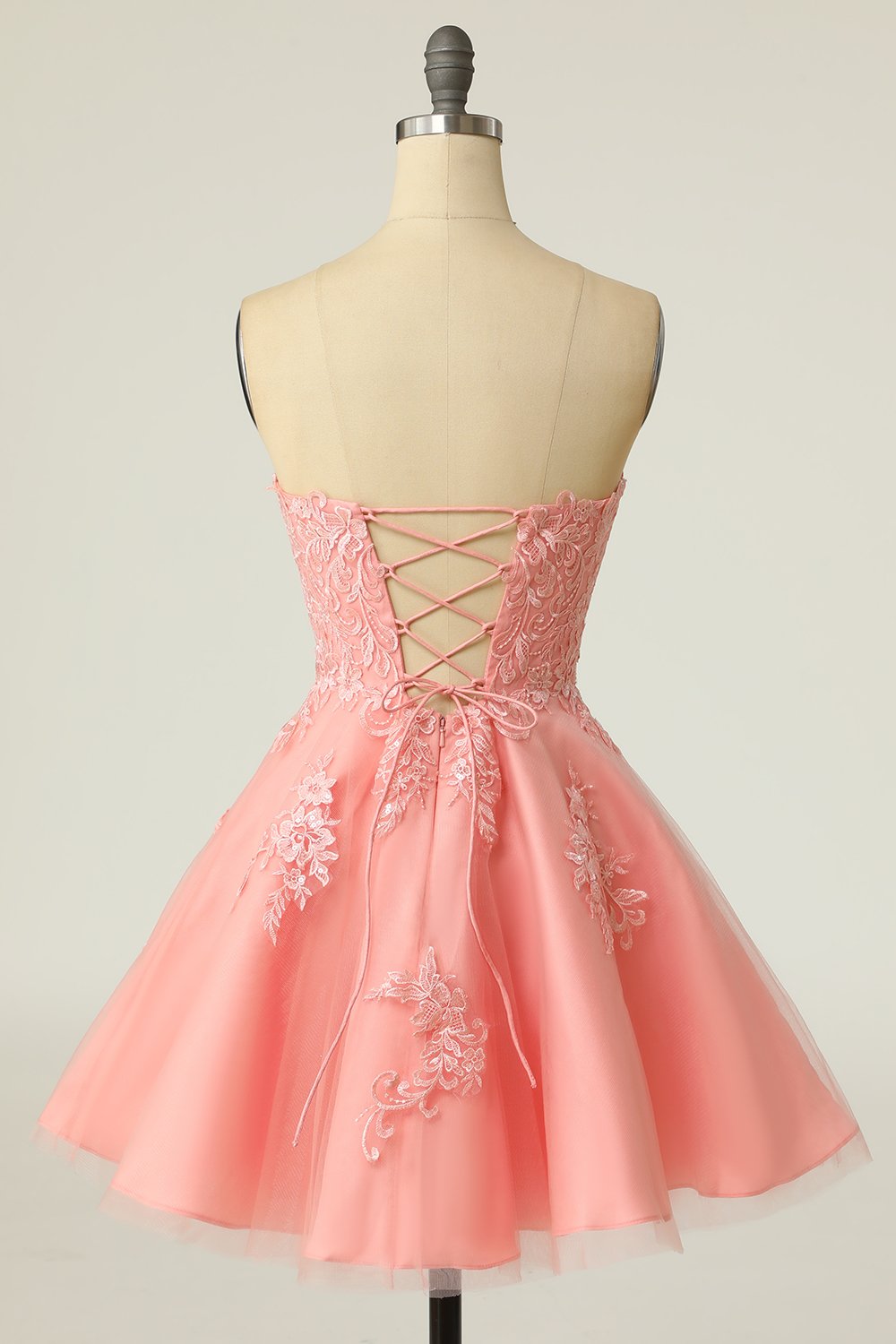 Blush stropløs kort Prom Kjole med Appliques