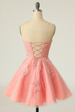 Blush stropløs kort Prom Kjole med Appliques
