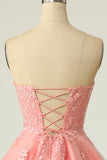 Blush stropløs kort Prom Kjole med Appliques