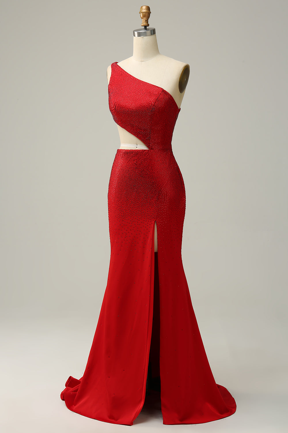Havfrue One Shoulder Red Cut Out Prom Dress med perler
