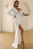 Hvid V Hals Blonde Maxi Boho Kjole