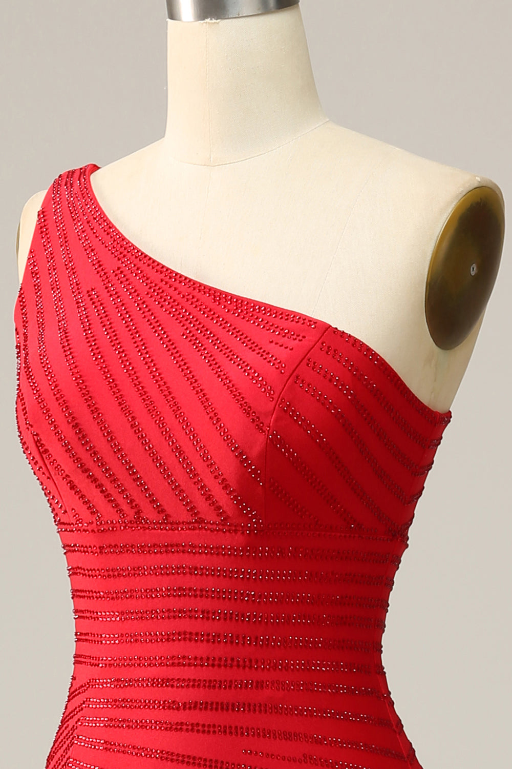 Havfrue en skulder rød lang gallakjole med perler