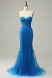 Havfrue kæreste Royal Blue Long Prom Kjole med Criss Cross Back