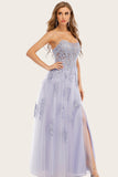 Lavendel Tulle Lang Prom Kjole med blonder