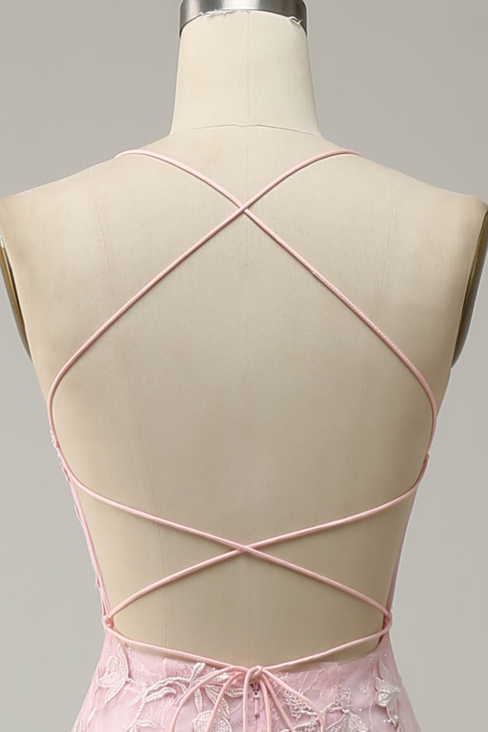 Havfrue spaghetti stropper lyserød lang gallakjole med applikationer