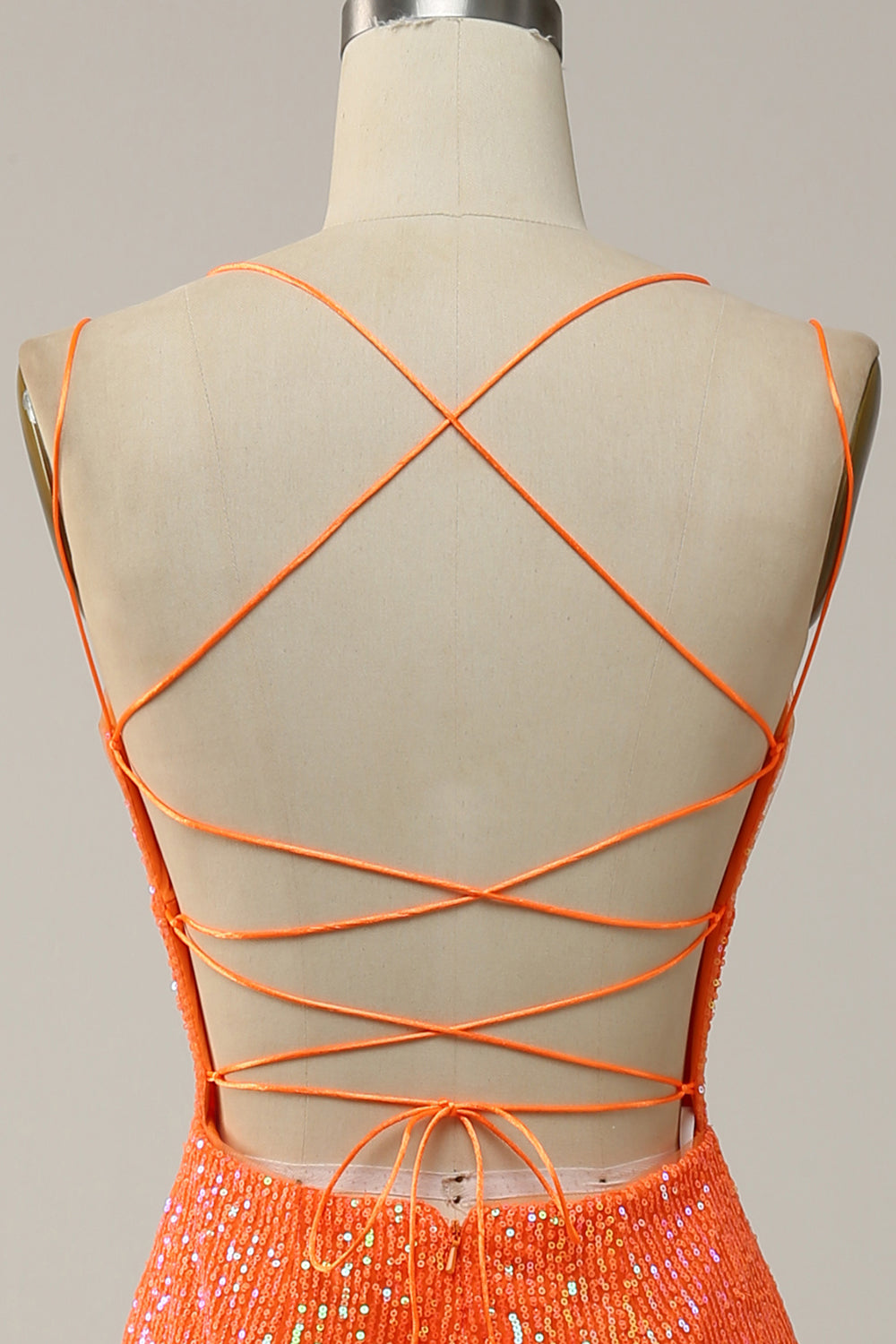 Havfrue Spaghetti Stropper Orange Pailletter Gallakjole med delt front