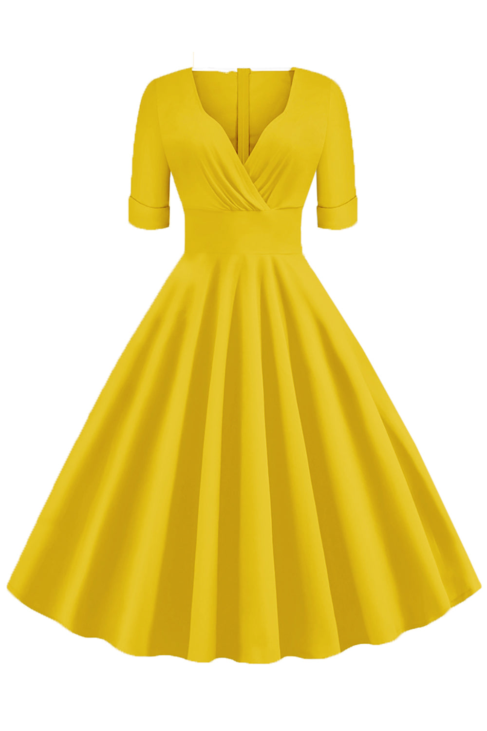 Grøn V-hals Korte ærmer 1950'erne Swing Dress