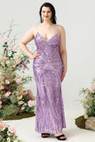 Skede Spaghetti Stropper Lys lilla Pailletter Plus Size Gallakjole