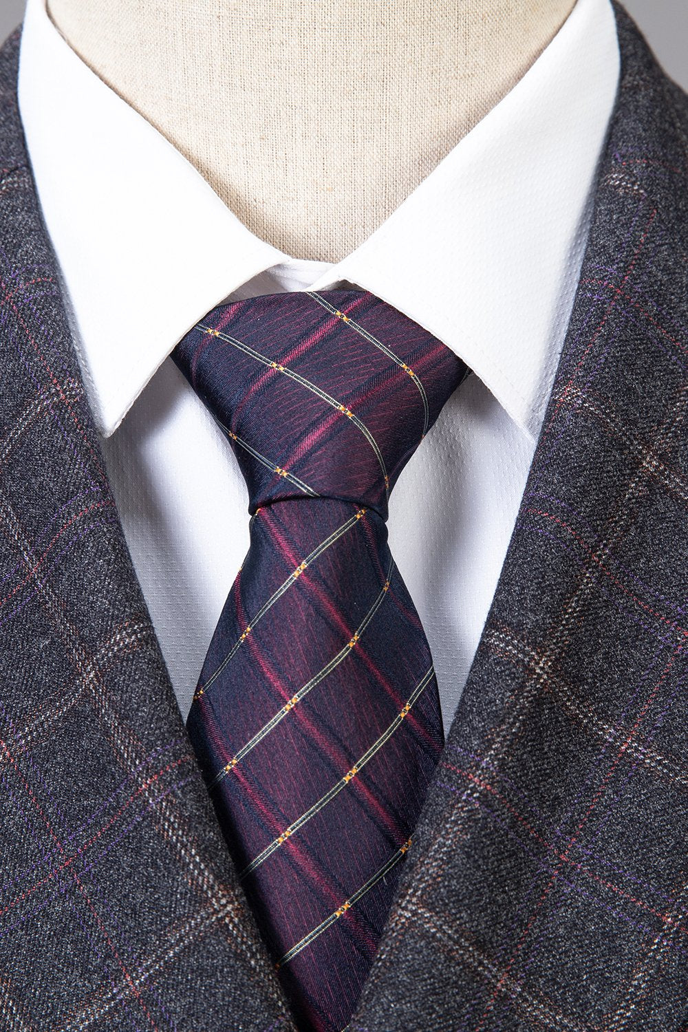 Grå plaid dobbeltradet 2-delt herredragt