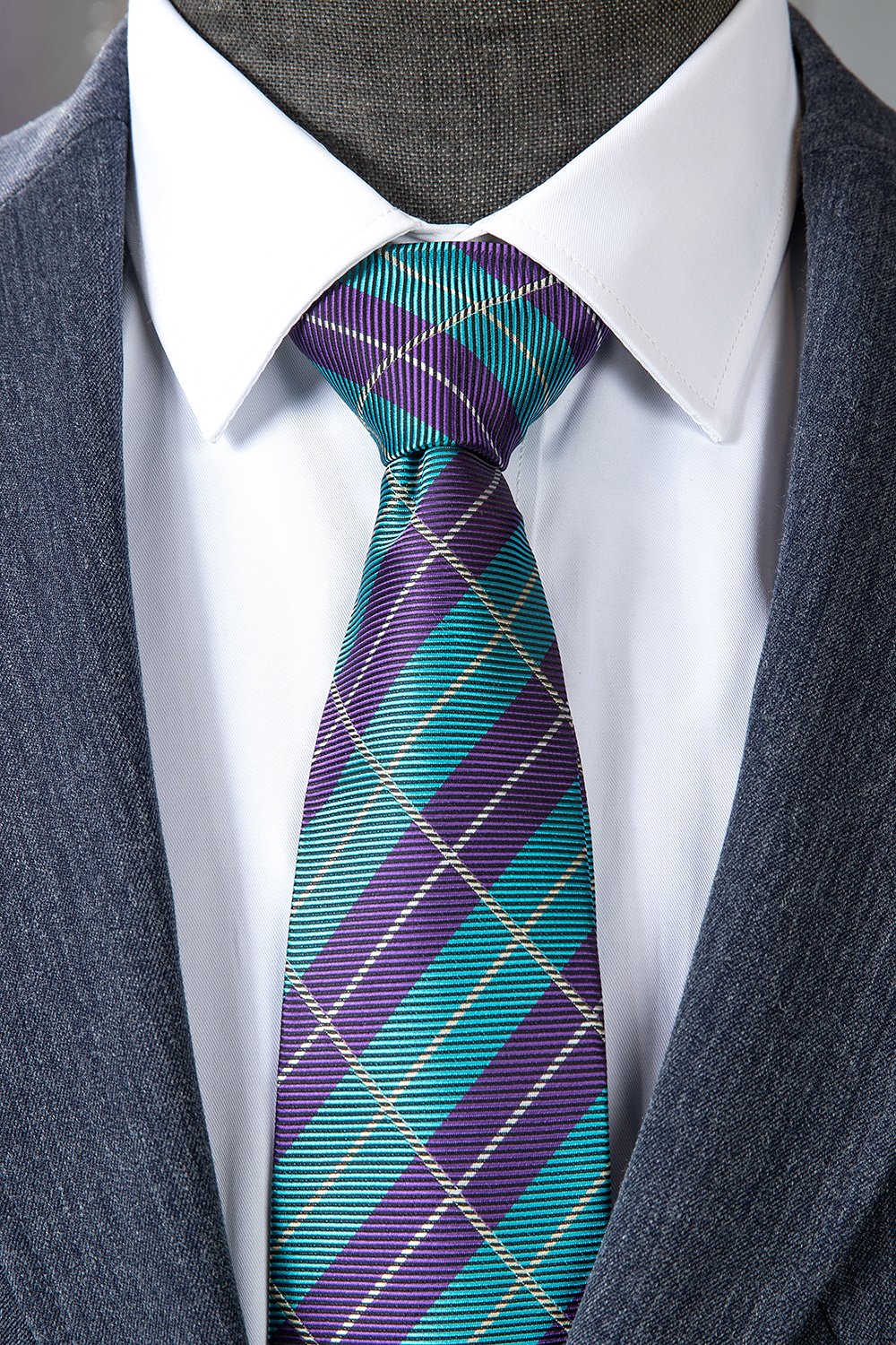 Grå blå hakket revers klassisk 3-delt herredragt