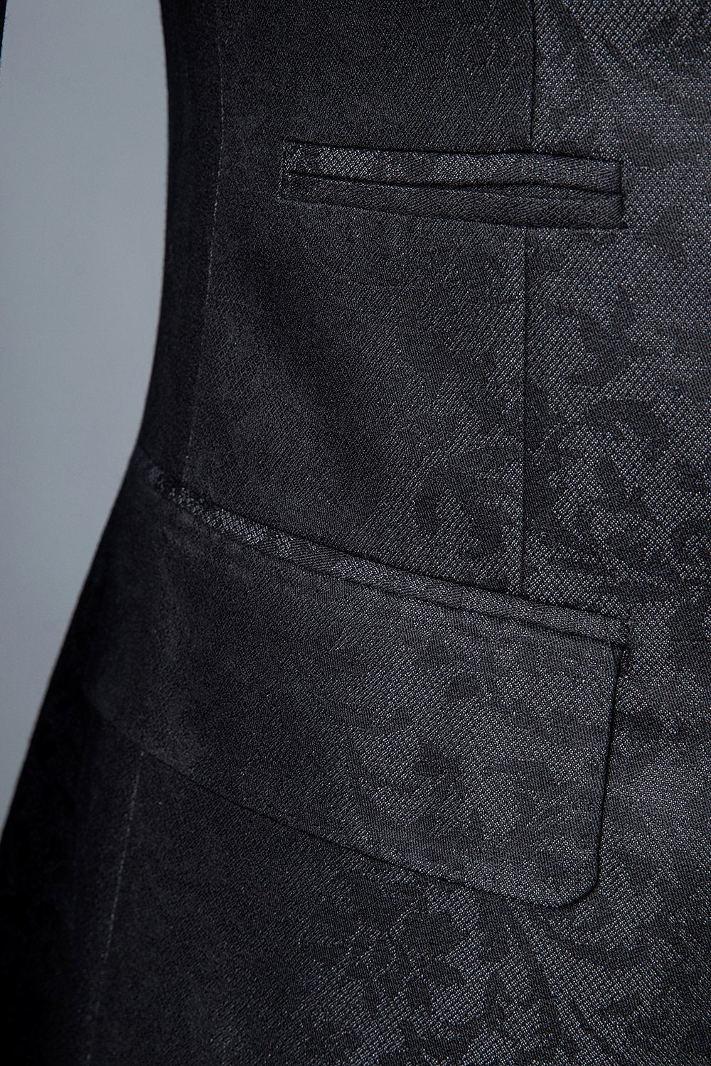 Sort jacquard dobbeltradet 3-delt herredragt