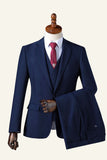 Navy hakket revers 3-delt herredragt