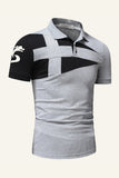 Sort og grå Regular Fit Patchwork Patchwork Herre Polo Shirt