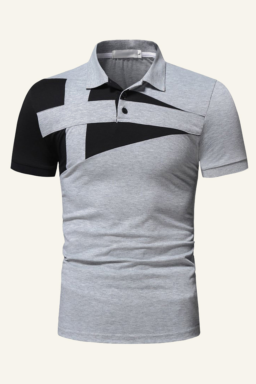 Sort og grå Regular Fit Patchwork Patchwork Herre Polo Shirt