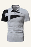 Sort og grå Regular Fit Patchwork Patchwork Herre Polo Shirt