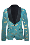 Turkis Jacquard Sjal Revers Mænds Prom Blazer