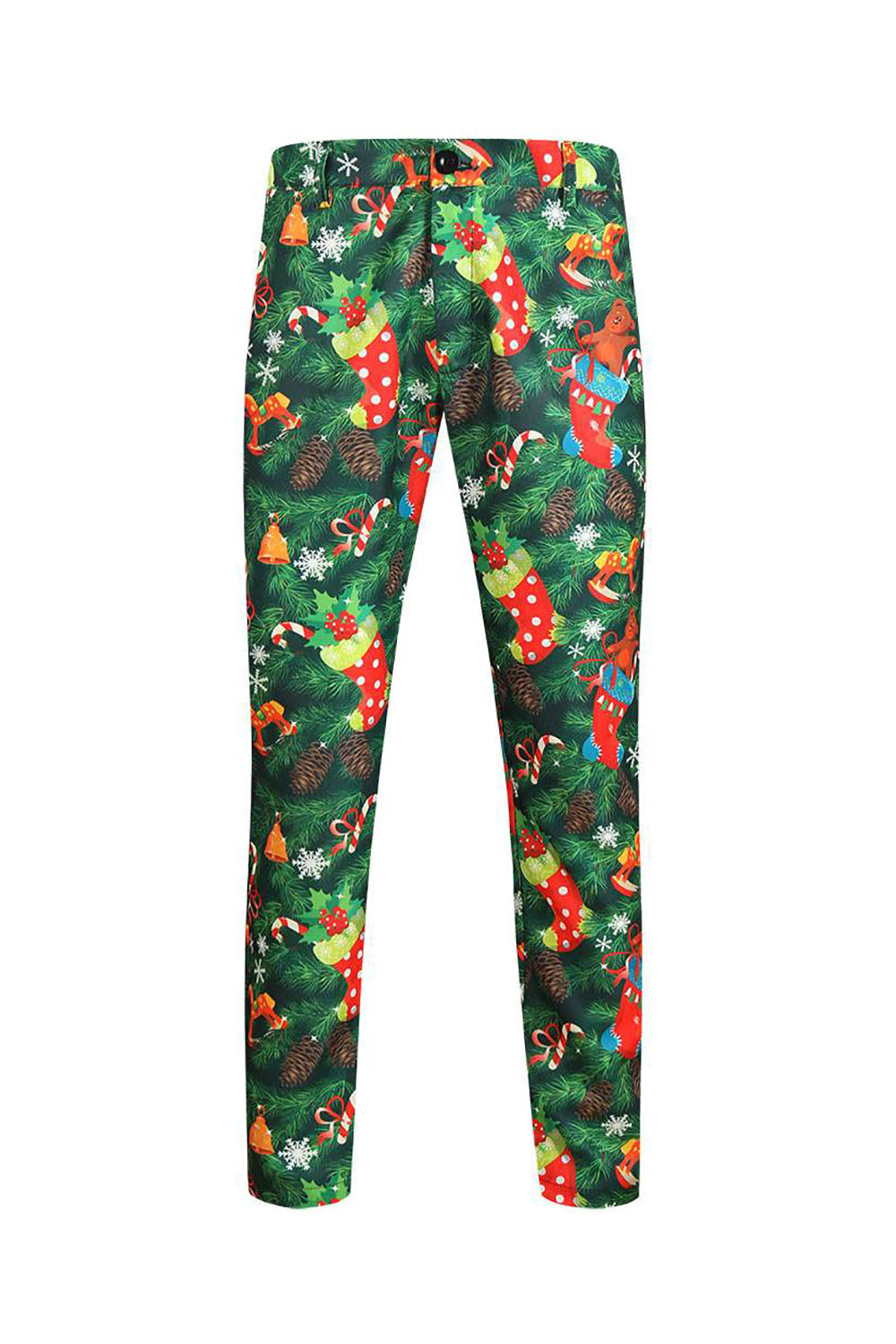 Grøn trykt 3 stk hakket revers juledragter til mænd