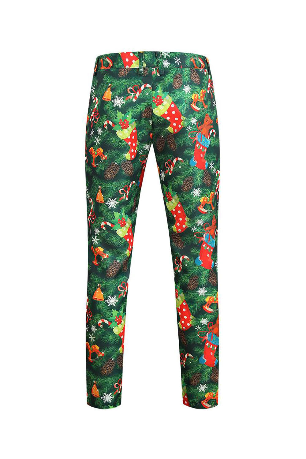 Grøn trykt 3 stk hakket revers juledragter til mænd