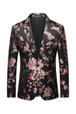 Sort blomst jacquard hakket revers mænd blazer