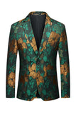 Grøn Jacquard hakket revers Mænds Prom Blazer