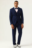 3 stykker Navy Blue Slim Fit Casual Tuxedo Dragter