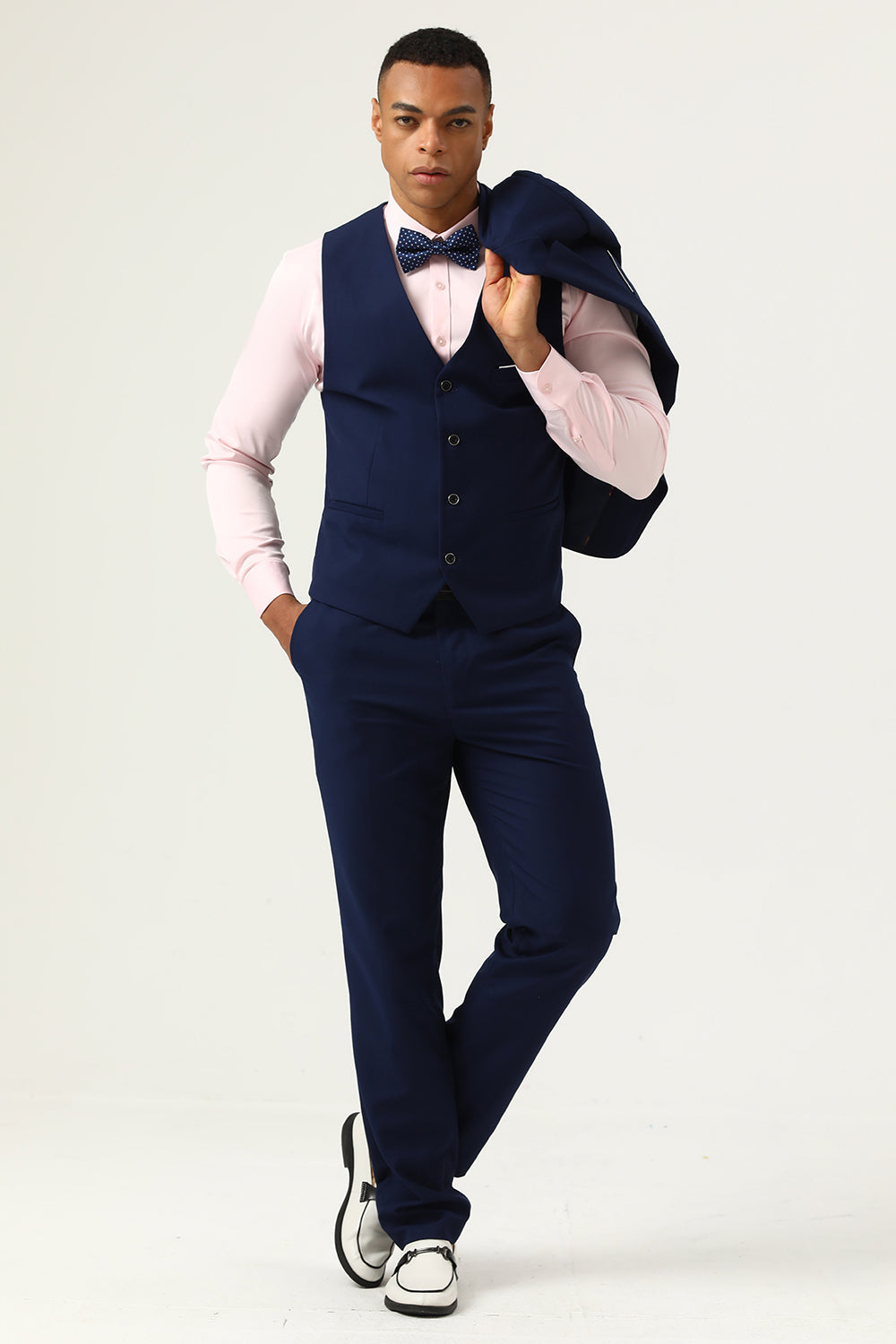 3 stykker Navy Blue Slim Fit Casual Tuxedo Dragter