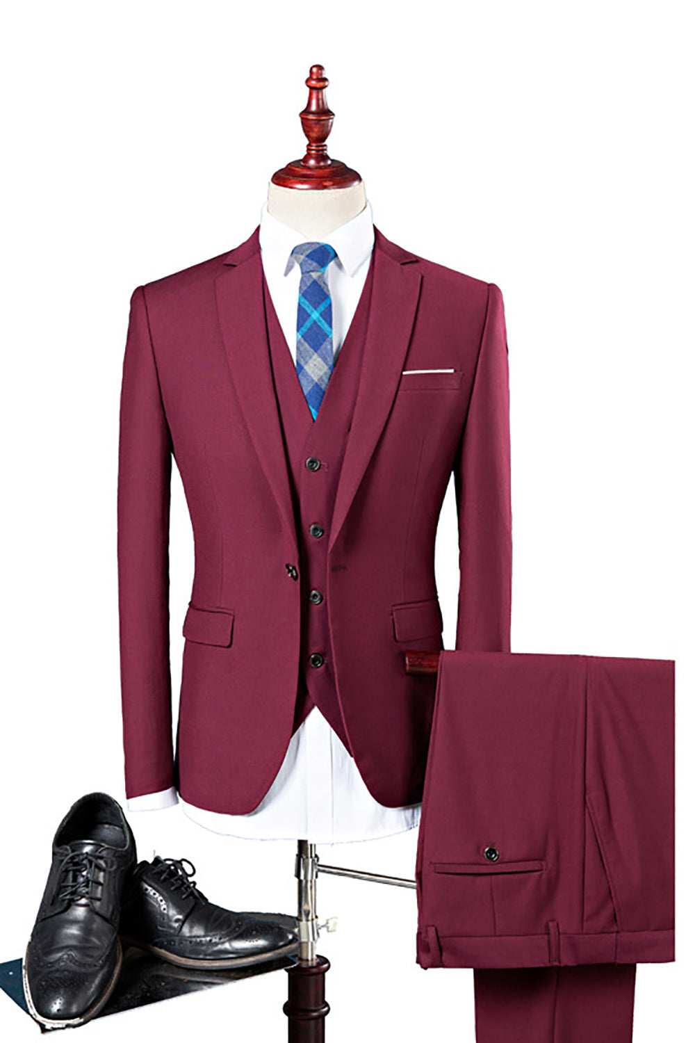 Navy Blue 3 stykker Slim Fit Casual smoking dragter