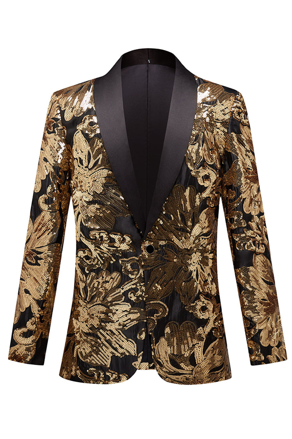 Golden Flower Shaped Pailletter Mænds Blazer