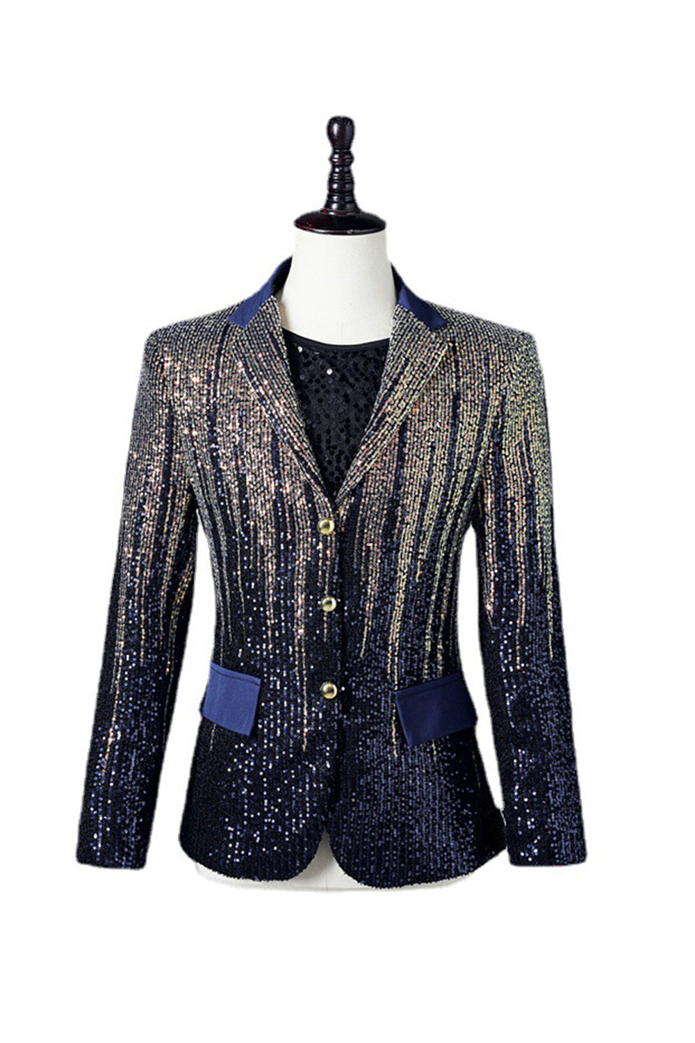 Glitter Navy Pailletter Single-Breasted Mænds Blazer