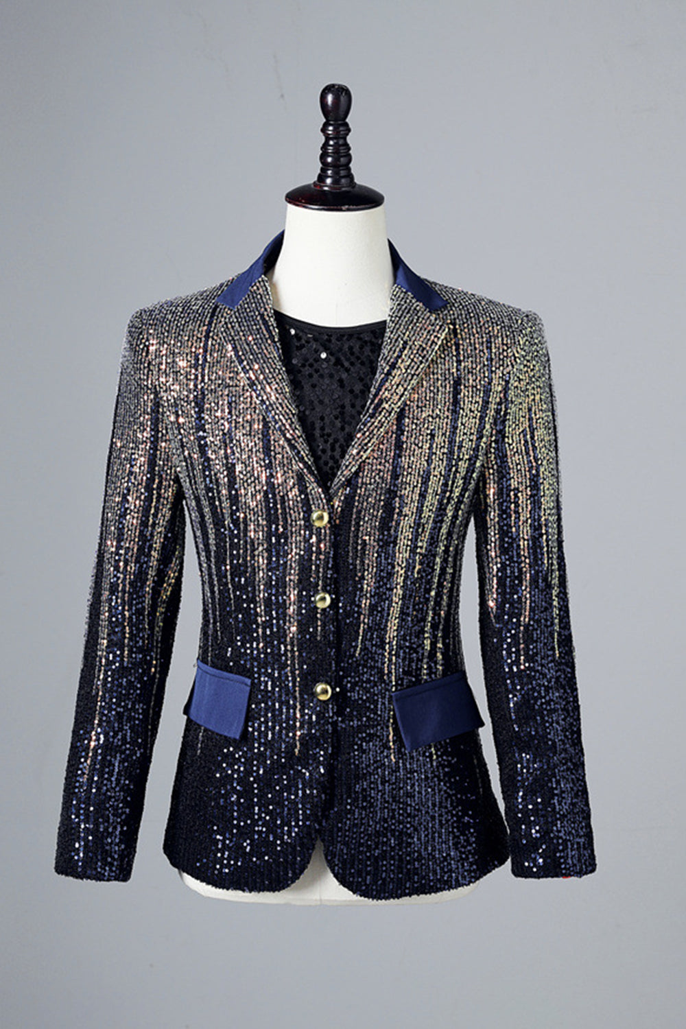 Glitter Navy Pailletter Single-Breasted Mænds Blazer