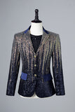 Glitter Navy Pailletter Single-Breasted Mænds Blazer